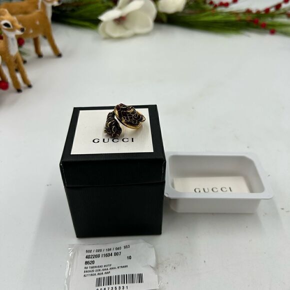 Women’s Gucci gold tone  tiger head motif ring size 5 made in Italy - Picture 2 of 8